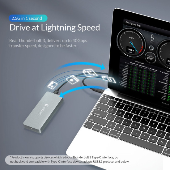 Външна кутия за диск Orico Storage - Case - M.2 NVMe M key - THUNDERBOLT 3 40Gbps - APM2T3-G40