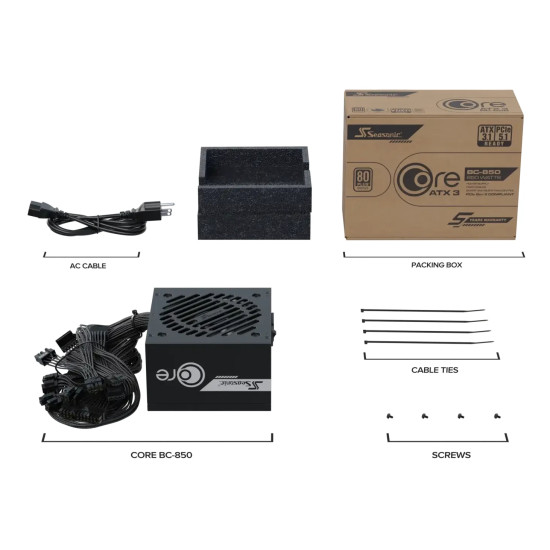 Захранване Seasonic PSU ATX 3.1 850W Bronze, PCIe 5.1 - CORE BC-850 - SRP-CBC851-A5A51JF