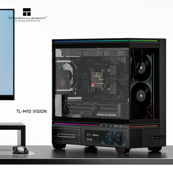 Кутия за компютър Thermalright TL-M10W Vision, Micro ATX, LCD display, USB-C, 360mm, Black