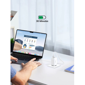 Зарядно Ugreen Charger Wall 65W GaN CD244, 1 x USB-A, 2 x Type-C, White - 15334