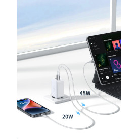 Зарядно Ugreen Charger Wall 65W GaN CD244, 1 x USB-A, 2 x Type-C, White - 15334