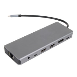 Докинг станция VCom Docking Station USB-C 13-in-1 - CU4706 - HDMI x 2, DP, USB3.0 x 3, USB-C, USB2.0, RJ45, SD/TF, PD100W, Audio, L-Shape USB-C