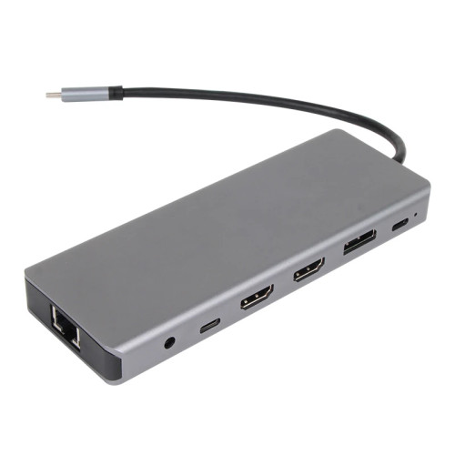 Докинг станция VCom Docking Station USB-C 13-in-1 - CU4706 - HDMI x 2, DP, USB3.0 x 3, USB-C, USB2.0, RJ45, SD/TF, PD100W, Audio, L-Shape USB-C