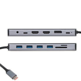 Докинг станция VCom Docking Station USB-C 13-in-1 - CU4706 - HDMI x 2, DP, USB3.0 x 3, USB-C, USB2.0, RJ45, SD/TF, PD100W, Audio, L-Shape USB-C