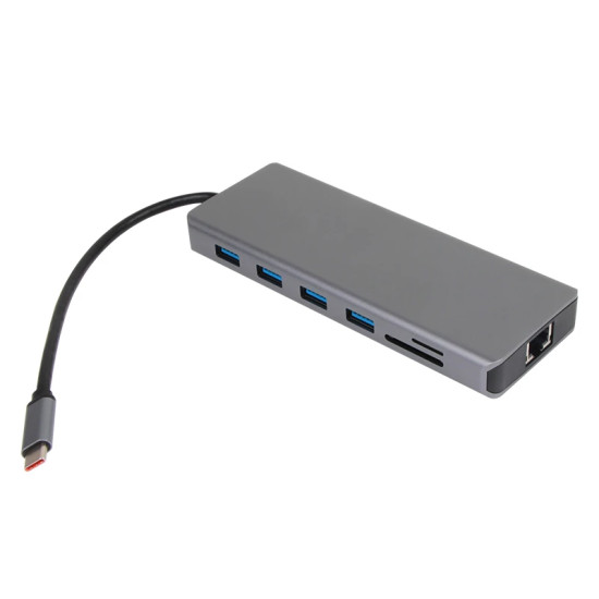 Докинг станция VCom Docking Station USB-C 13-in-1 - CU4706 - HDMI x 2, DP, USB3.0 x 3, USB-C, USB2.0, RJ45, SD/TF, PD100W, Audio, L-Shape USB-C