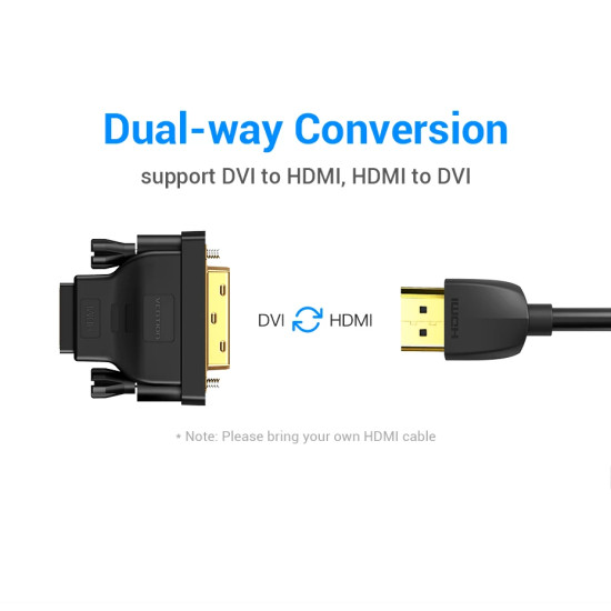 Адаптер Vention DVI M / HDMI F Gold plated - ECDB0