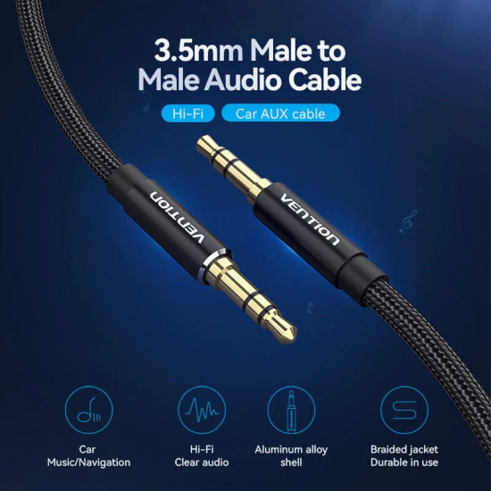 Аудио кабел Vention 3.5mm Audio Cable M/M Cotton Braided 0.5m - BAWBD