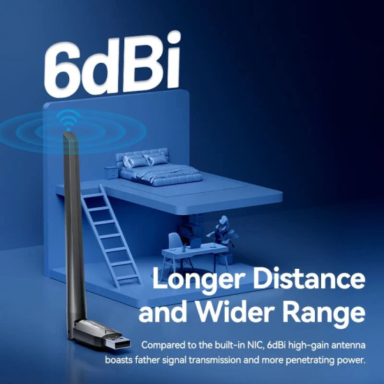 USB WiFi адаптер Vention Dual Band, 650Mbps, Black - KDTB0