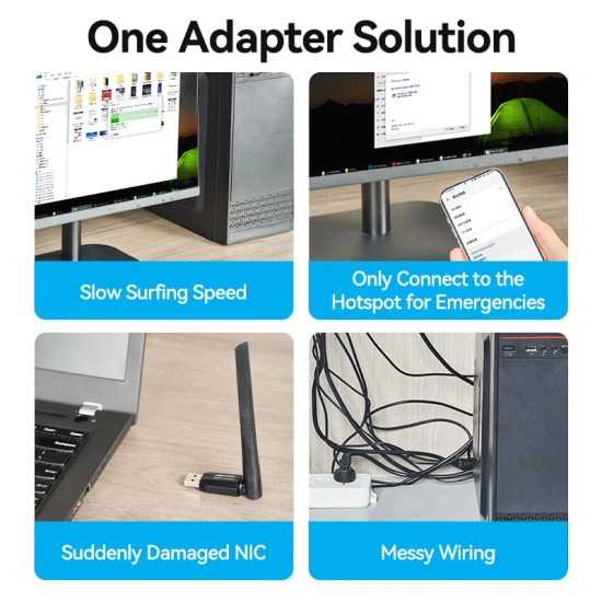 USB WiFi адаптер Vention Dual Band, 650Mbps, Black - KDTB0