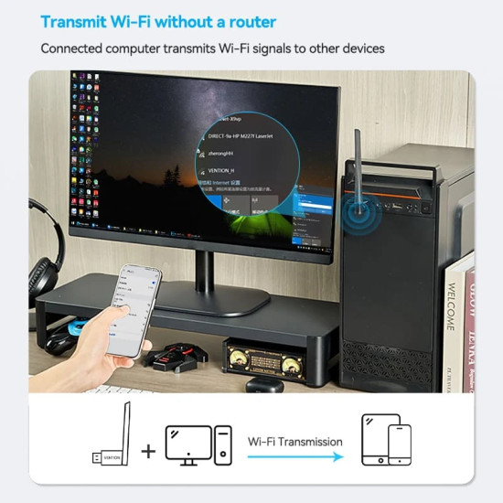 USB WiFi адаптер Vention Dual Band, 650Mbps, Black - KDTB0