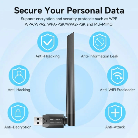 USB WiFi адаптер Vention Dual Band, 650Mbps, Black - KDTB0