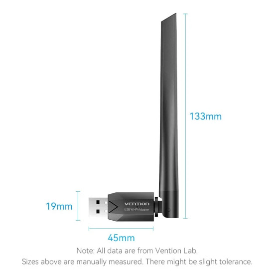 USB WiFi адаптер Vention Dual Band, 650Mbps, Black - KDTB0