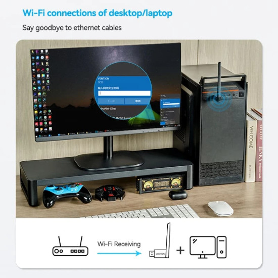 USB WiFi адаптер Vention Dual Band, 650Mbps, Black - KDTB0