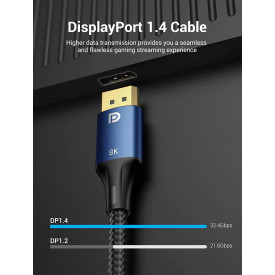 Display Port кабел Vention v1.4 DP M / M 8K 1m - Cotton Braided, Blue Aluminum Alloy - HCELF