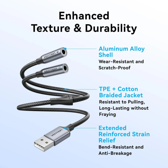 Външна звукова карта Vention USB Sound card 2-Port 0.25M Gray - CVHHC