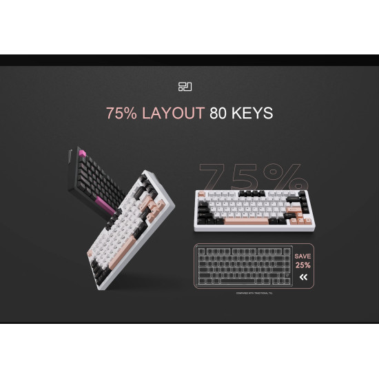 Безжична клавиатура VGN Wireless Gaming Mechanical Keyboard - VXE75 V2 Misty Purple - Aniya Switches, BT5.0, 2.4G, Aluminium
