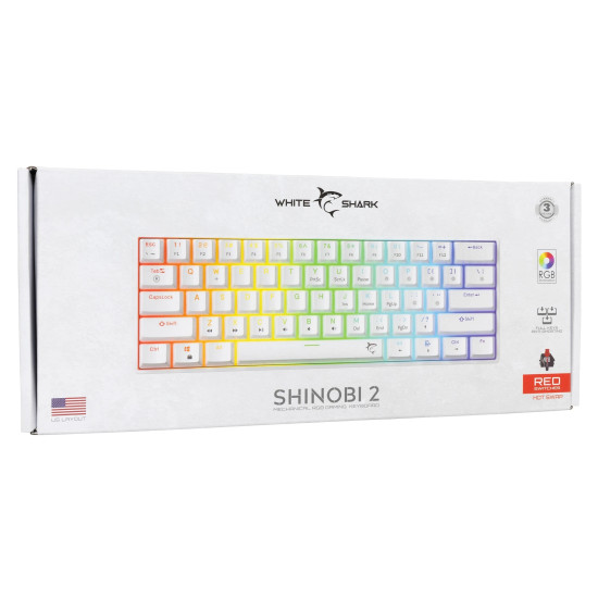 Клавиатура White Shark Gaming Mechanical Keyboard SHINOBI 2 - YUSYA 5P Red Switches (English US), White
