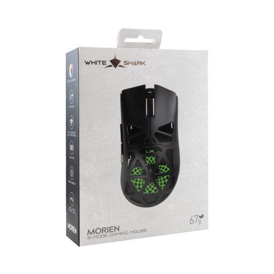 Безжична мишка White Shark Wireless Gaming Mouse MORIEN - 12000dpi, 1000Hz, Bluetooth, Black