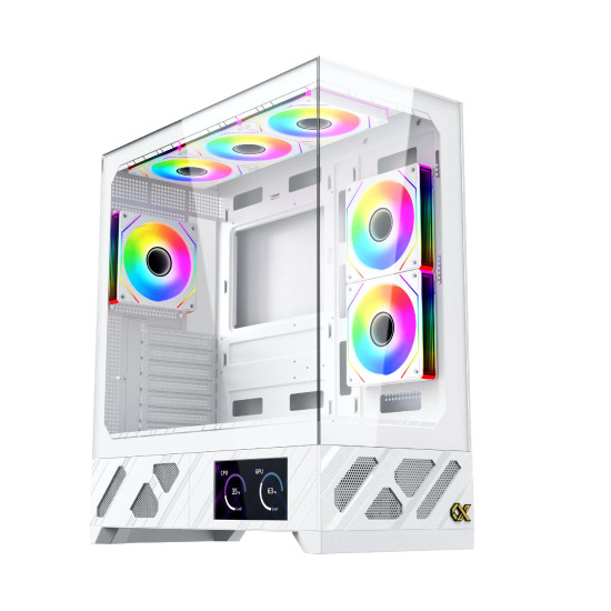 Кутия за компютър Xigmatek Case ATX - Alphard Pro Arctic - 6 inch LCD Display, 6 ARGB Fans