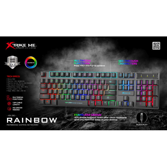 Клавиатура Xtrike ME Gaming Keyboard KB-280 - Rainbow Backlight