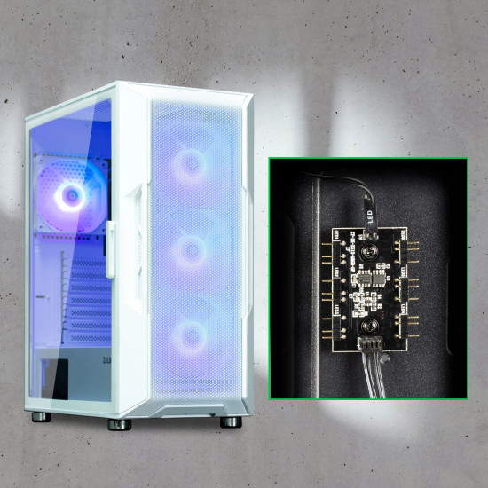 Кутия за компютър Zalman Case ATX - i3 NEO ARGB - Mesh, aRGB, Tempered Glass, White