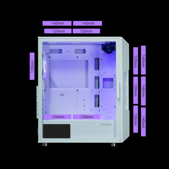 Кутия за компютър Zalman Case ATX - i3 NEO ARGB - Mesh, aRGB, Tempered Glass, White