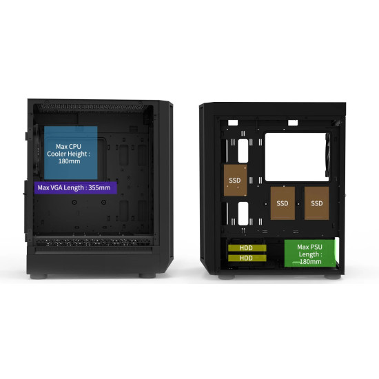 Кутия за компютър Zalman Case EATX - I6 Black - RGB, Tempered Glass, 3 fans included
