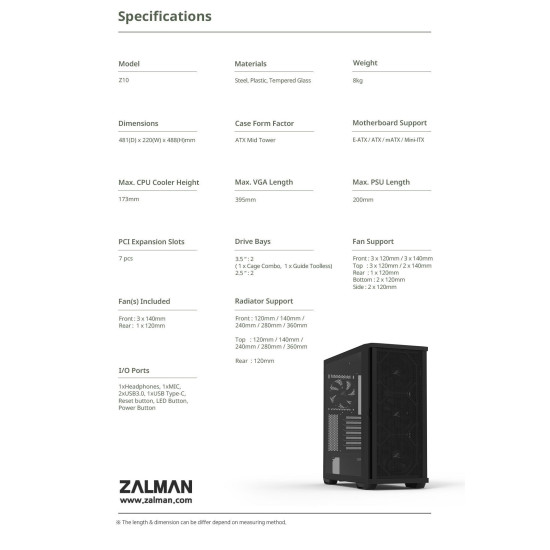 Кутия за компютър Zalman Case EATX - Z10 - Mesh