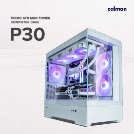 Кутия за компютър Zalman Case mATX - P30 White - aRGB, Tempered Glass