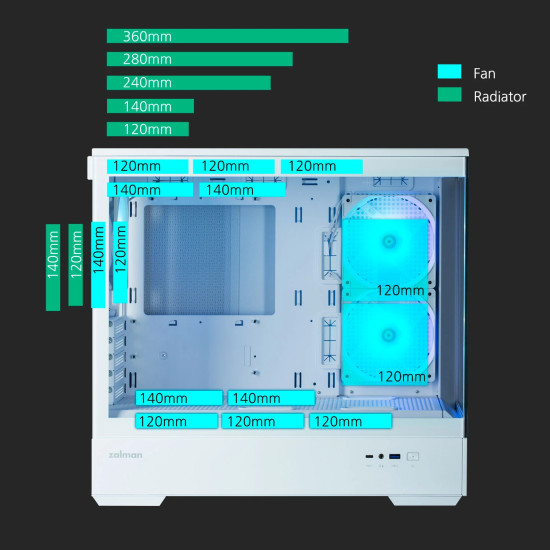 Кутия за компютър Zalman Case mATX - P30 White - aRGB, Tempered Glass