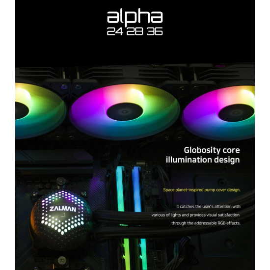 Водно охлаждане Zalman Water Cooling ALPHA 36 BLACK - Addressable RGB - LGA1700/AM5