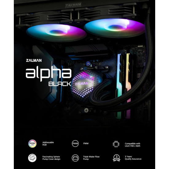Водно охлаждане Zalman Water Cooling ALPHA 36 BLACK - Addressable RGB - LGA1700/AM5