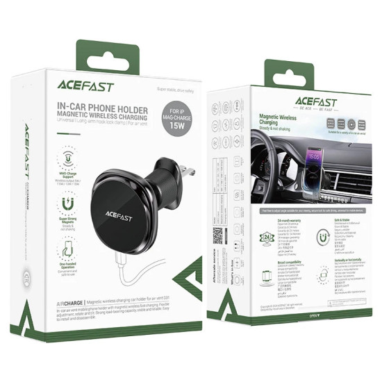 Стойка за телефон за кола Acefast Car phone holder - for Air vent, Wireless Magnetic Wireless Charging - D31 - Black