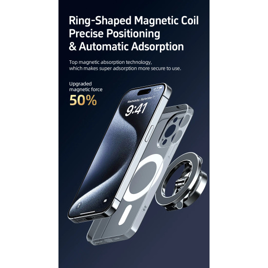 Стойка за телефон за кола Acefast Car phone holder - Metal, Magnetic Ring, 360 deg - D20 - Grey