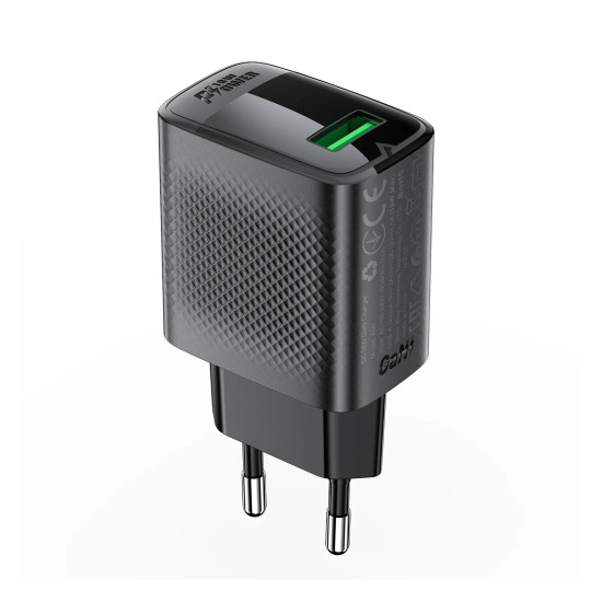 Зарядно Acefast Charger Wall GaN Quick Charge 18W - A90 - USB-A x 1, Black