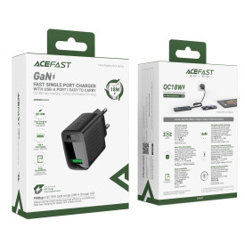 Зарядно Acefast Charger Wall GaN Quick Charge 18W - A90 - USB-A x 1, Black