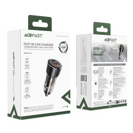 Зарядно за кола Acefast Fast Charger Car PD3.0 60W - B12 - USB-C x 1, USB-A x 1, Black