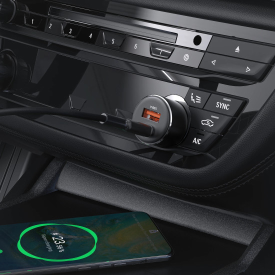 Зарядно за кола Acefast Fast Charger Car PD3.0 60W - B12 - USB-C x 1, USB-A x 1, Black