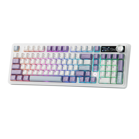 Безжична клавиатура Ajazz Wireless Gaming Mechanical Keyboard AK980 V2 - Maillard Switch [Linear] (English US), Purple, White