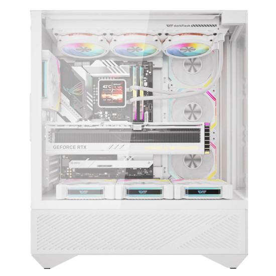 Кутия за компютър Darkflash Case ATX - DY460 White - 4 x 120 mm A-RGB fans included, USB-C