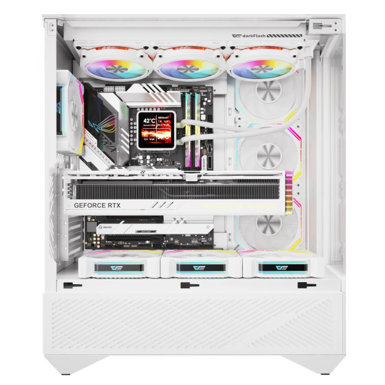Кутия за компютър Darkflash Case ATX - DY460 White - 4 x 120 mm A-RGB fans included, USB-C