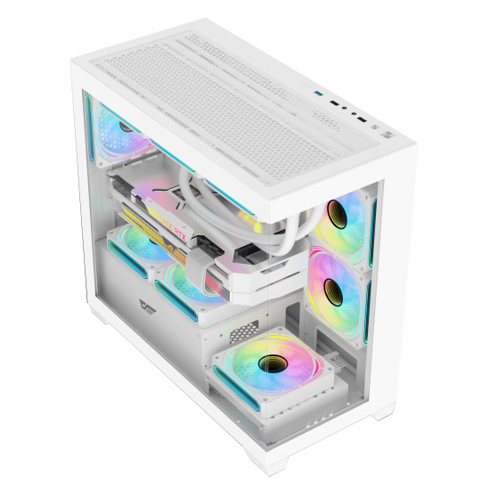 Кутия за компютър Darkflash Case mATX - DS900M White - 6 x 120 mm Infinity Mirror A-RGB