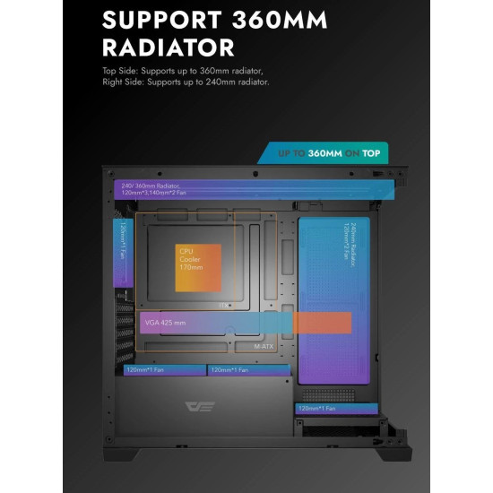 Кутия за компютър Darkflash Case mATX - DS900M White - 6 x 120 mm Infinity Mirror A-RGB