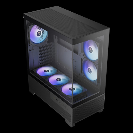 Кутия за компютър Gamdias Case mATX - AURA GC12 ARGB BK - 6 x 120 mm A-RGB, USB-C, Tempered Glass