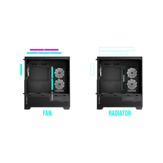 Кутия за компютър Gamdias Case mATX - AURA GC12 ARGB BK - 6 x 120 mm A-RGB, USB-C, Tempered Glass