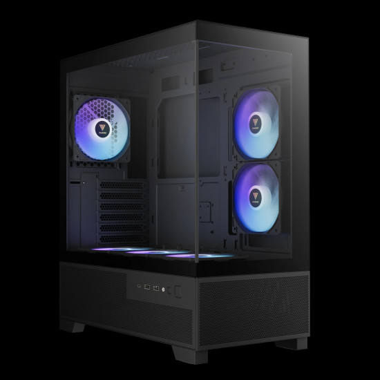 Кутия за компютър Gamdias Case mATX - AURA GC12 ARGB BK - 6 x 120 mm A-RGB, USB-C, Tempered Glass
