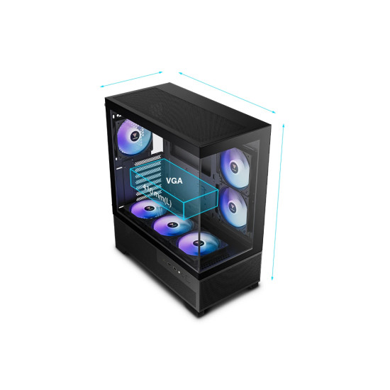 Кутия за компютър Gamdias Case mATX - AURA GC12 ARGB BK - 6 x 120 mm A-RGB, USB-C, Tempered Glass