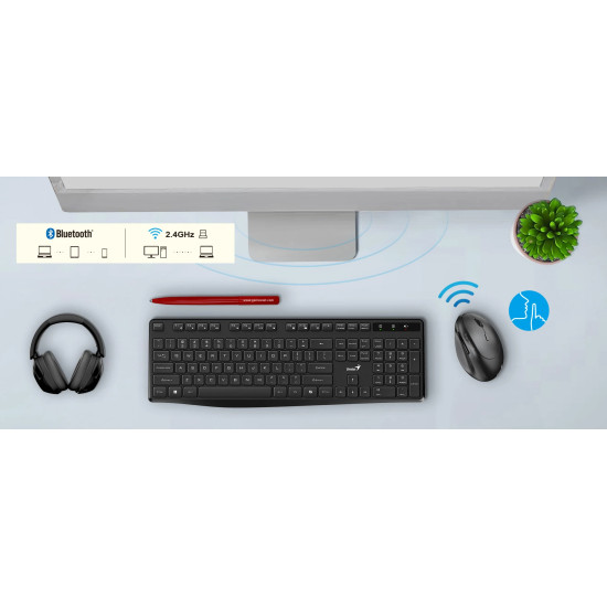 Безжична мишка Genius Vertical Mouse wireless Ergo 8350S - Silent, AI, Bluetooth, 2.4G, Dark Grey