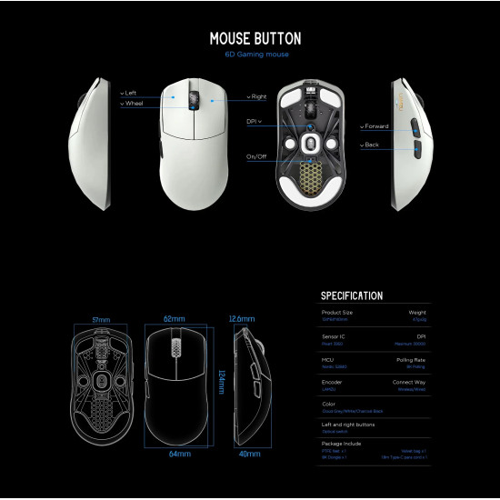 Безжична мишка Lamzu MAYA X 8K - Wireless Gaming Mouse - Purple Shadow