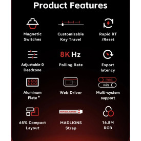 Клавиатура Madlions Professional Gaming Mechanical Keyboard MAD 60 HE Flagship - 8K, Magnetic Amber Pro Switches - Black